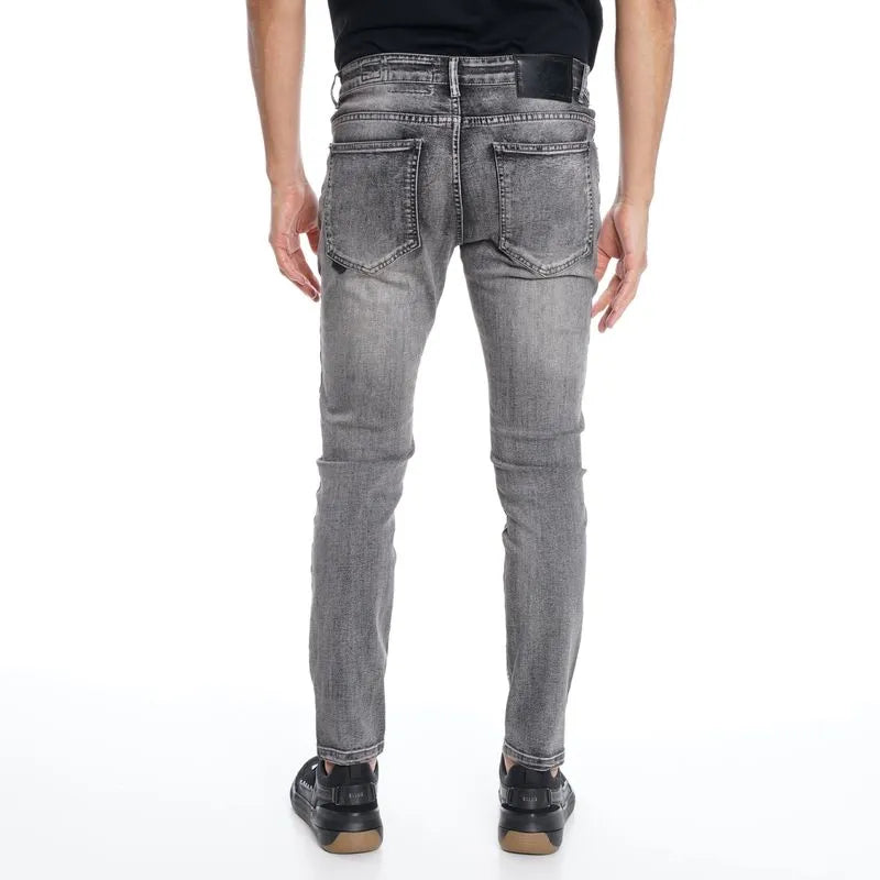 Jeans Hombre Skinny Tiro Bajo Full Lavado Gris Cinco Bolsillos