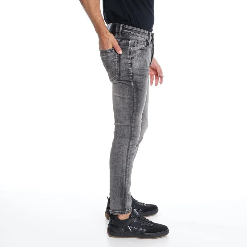 Jeans Hombre Skinny Tiro Bajo Full Lavado Gris Cinco Bolsillos