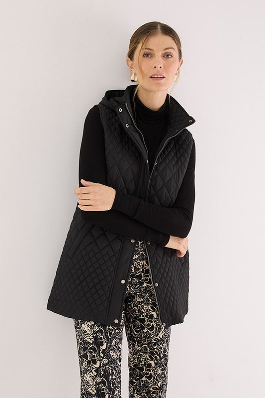 Parka Mujer Sin Mangas Con Gorro Desmontable Negro