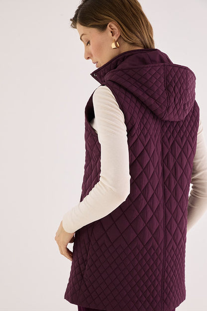 Parka Mujer Sin Mangas Con Gorro Desmontable Burdeo