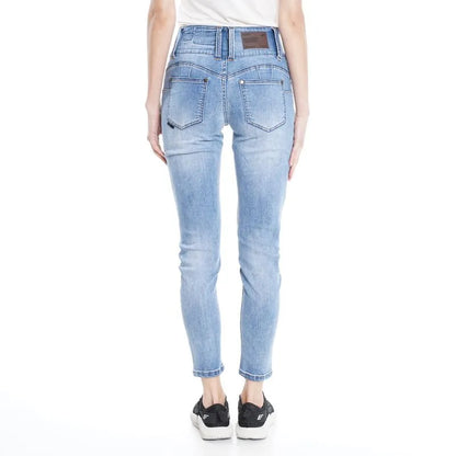 Jeans Mujer Tiro Medio Push Up Pretina Ancha