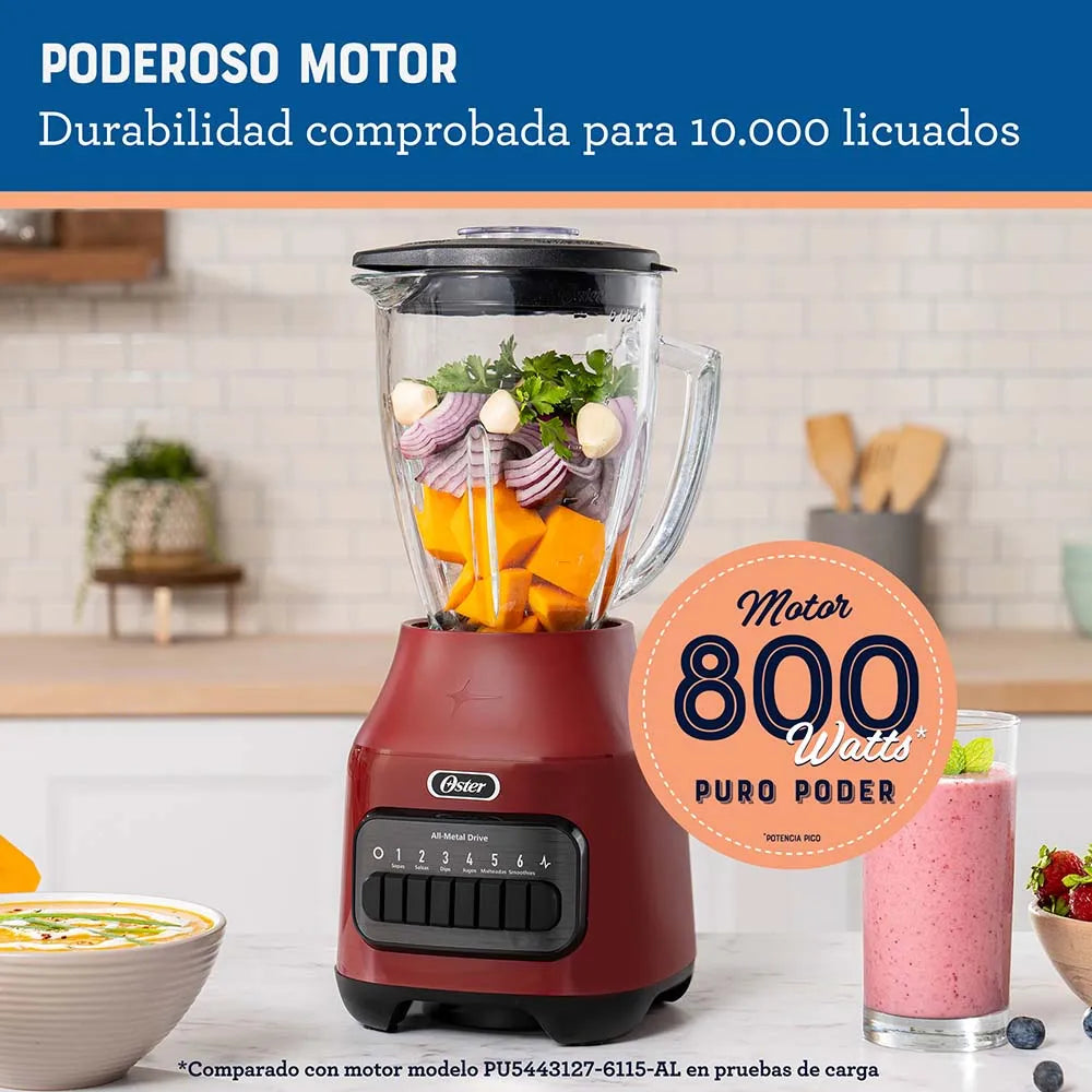 Licuadora con vaso de vidrio y 6 velocidades más pulso
