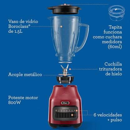 Licuadora con vaso de vidrio y 6 velocidades más pulso