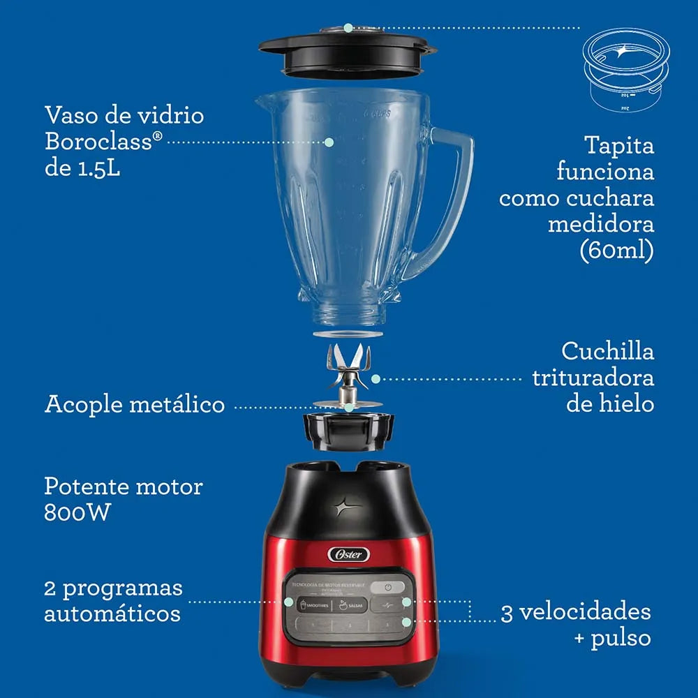 Licuadora Oster® con tecnología reversible y 3 velocidades más pulso