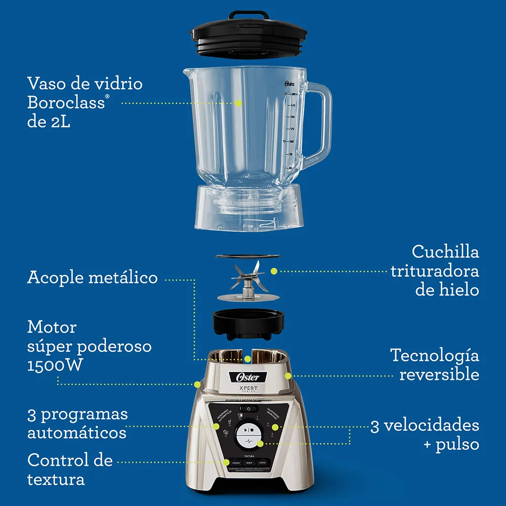 Licuadora Xpert Series™ niquelada con control de textura y un Blend