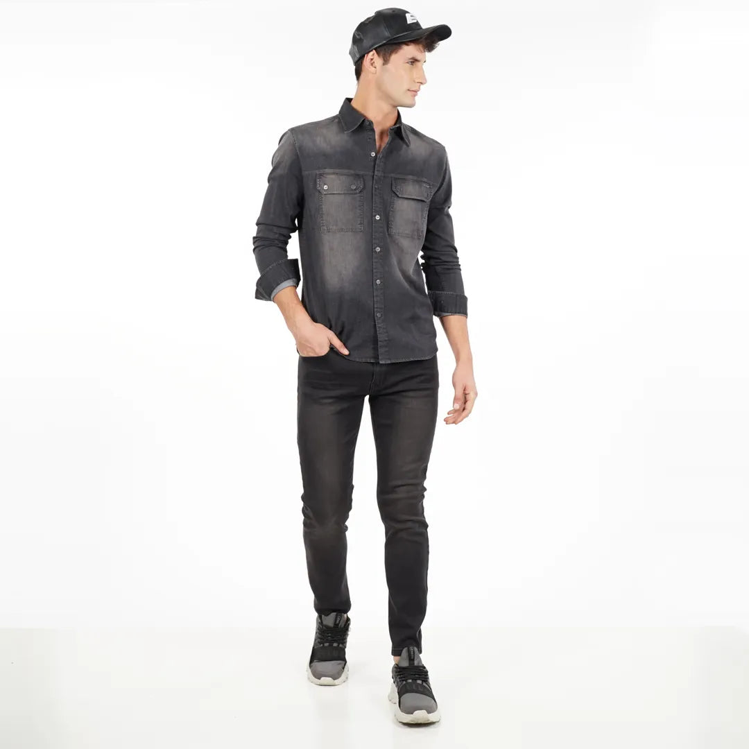 Camisa Hombre M/L Denim Dark Gray