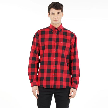 Camisa Hombre M/L Check Black + Red