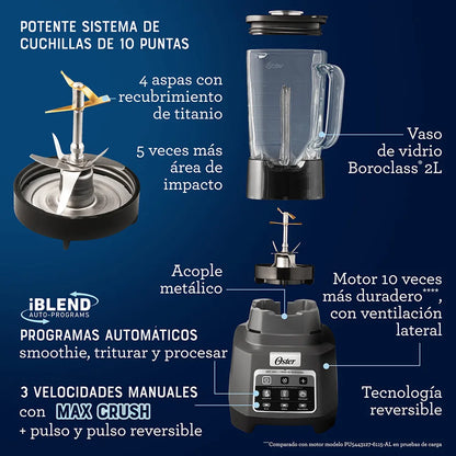 Licuadora Profesional Oster® XTREME MIX con iBLEND y MAX CRUSH con Tecnología Reversible, Vaso