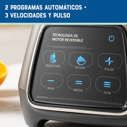 Licuadora programas automáticos con tecnología reversible, pantalla táctil y vaso