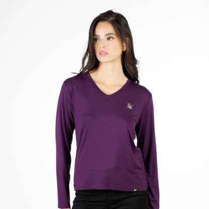 Polera Mujer M/L Basic Heavy Viscosa V Neck Berenjena