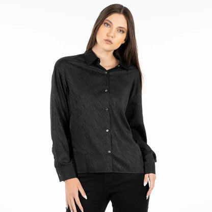 Blusa Mujer M/L Satin Jacquard Zebra Negro