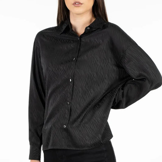 Blusa Mujer M/L Satin Jacquard Zebra Negro