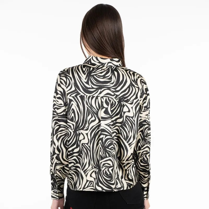 Blusa Mujer Satin Animal Print Zebra Negro