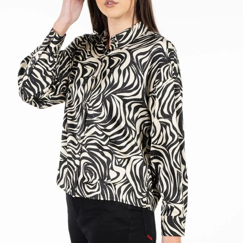 Blusa Mujer Satin Animal Print Zebra Negro