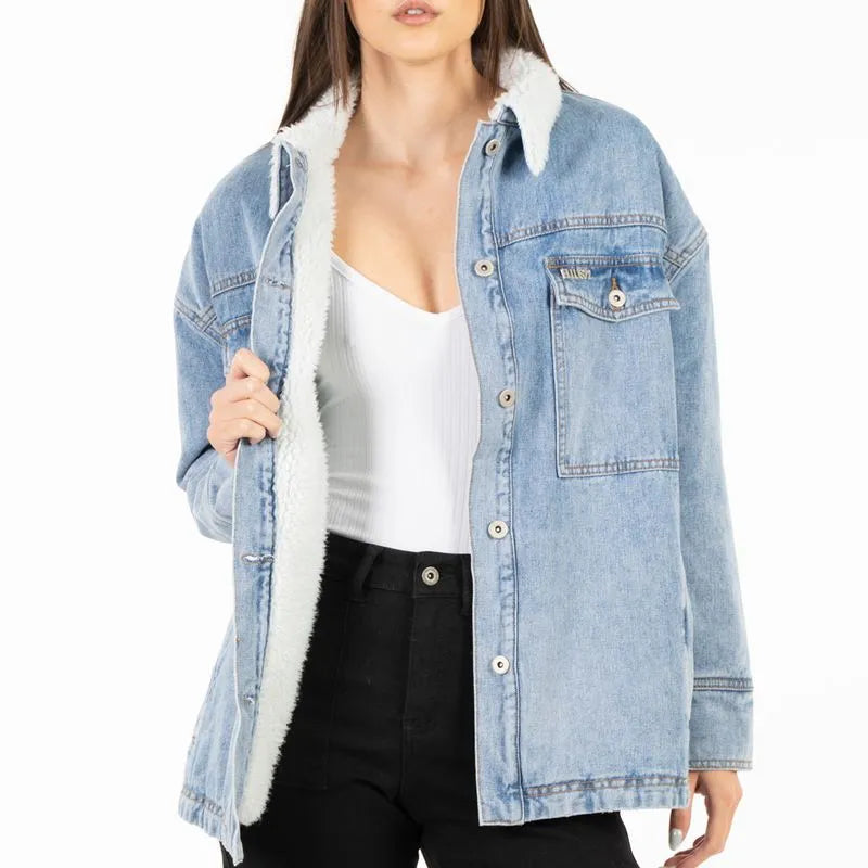 Chaqueta Mujer Trucker Long Look Light Blue