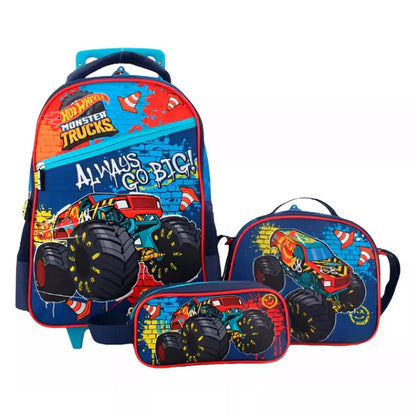 Mochila Hot Wheels Set Lonchera+Estuche Niño Azul