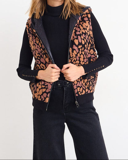 Parka Mujer Fantasia Reversible Sin Mangas Con Capucha Print