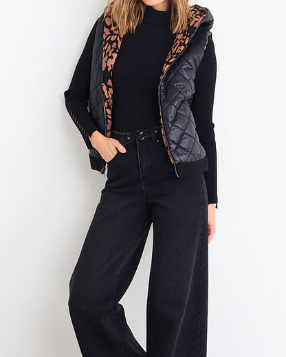 Parka Mujer Fantasia Reversible Sin Mangas Con Capucha Print