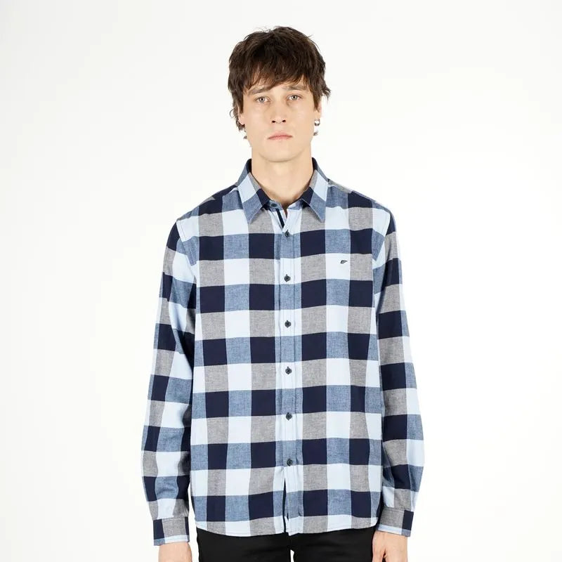 Camisa Hombre M/L Light Flannel Check Celeste