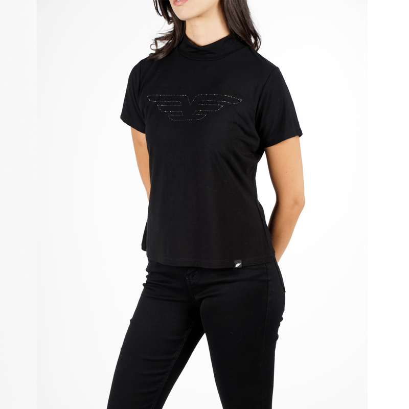 Polera Mujer M/C Heavy Viscosa Cuello Subido E Espejo Negro