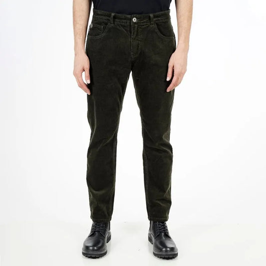 Pantalón Hombre Slim Tiro Medio Cotelé Spandex Verde