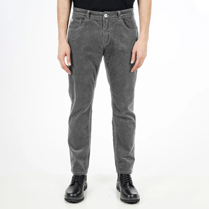 Pantalón Hombre Slim Tiro Medio Cotelé Spandex Gris