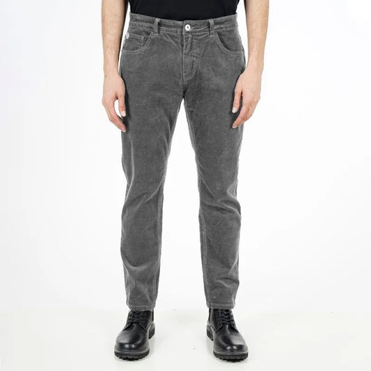 Pantalón Hombre Slim Tiro Medio Cotelé Spandex Gris