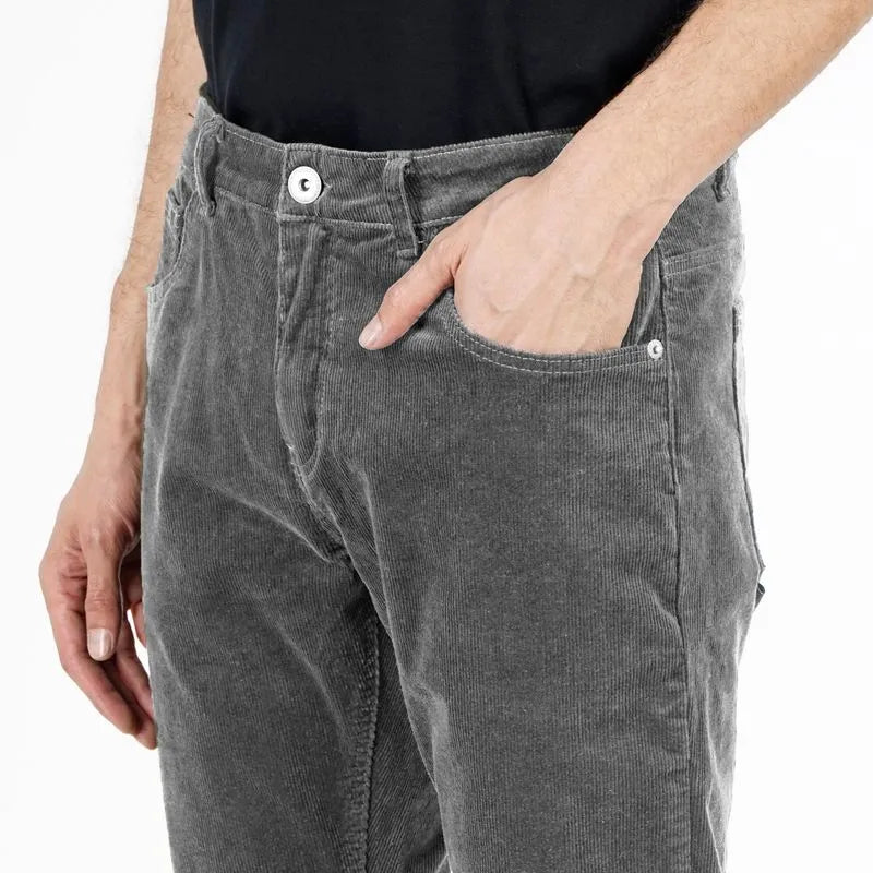 Pantalón Hombre Slim Tiro Medio Cotelé Spandex Gris