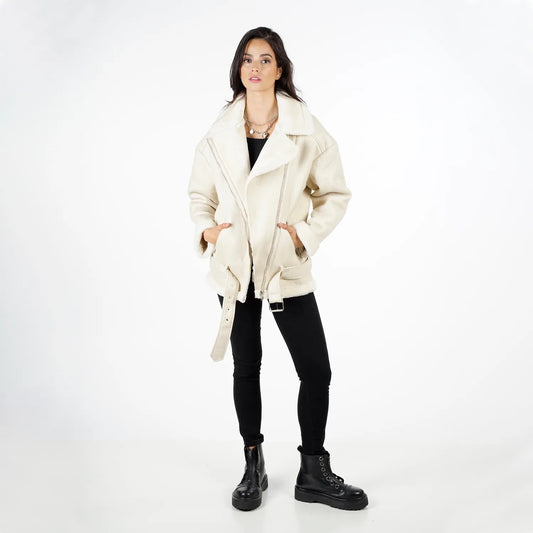 Chaqueta Mujer Aviadora Inner Fur Beige