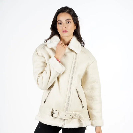 Chaqueta Mujer Aviadora Inner Fur Beige