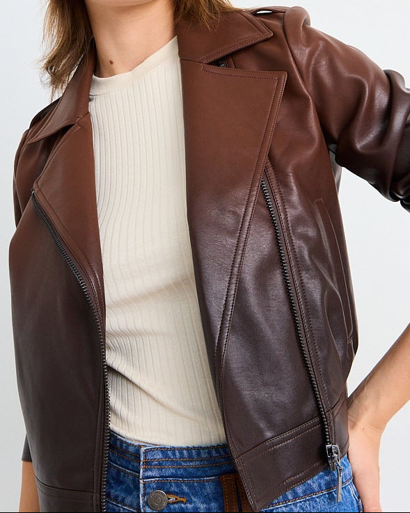 Casaca Mujer Tipo Biker De Pu Con Degrade Café