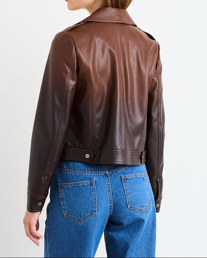 Casaca Mujer Tipo Biker De Pu Con Degrade Café