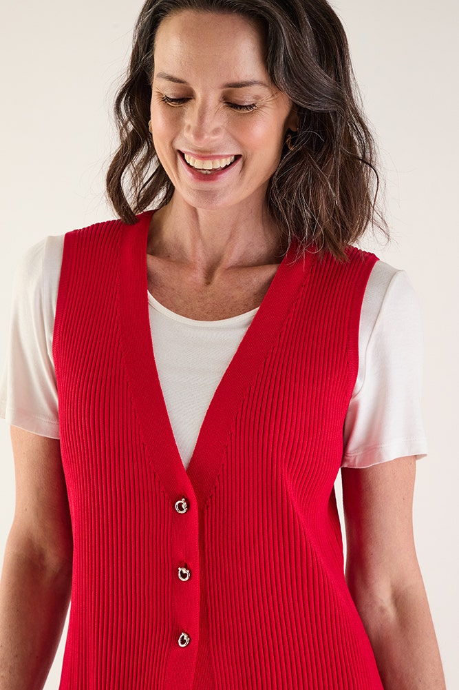 Chaleco Mujer Liso Rojo
