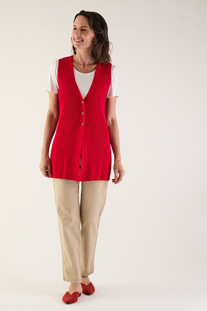 Chaleco Mujer Liso Rojo