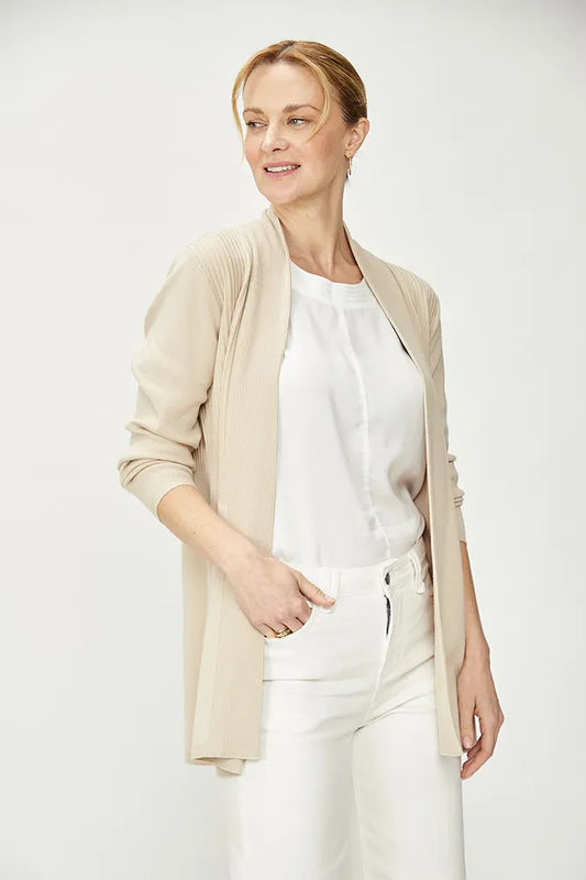 Cardigan Mujer Abierto Liso Beige