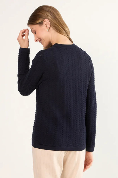 Tejido Mujer cerrado diseño ondas Azul Marino
