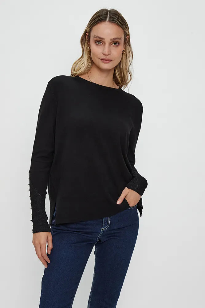 Sweater Mujer Liso Puños Lurex Negro