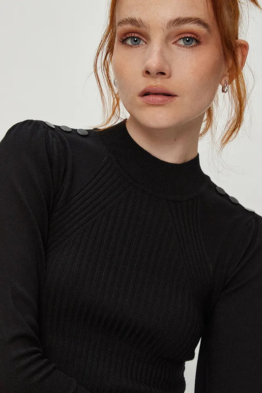 Sweater Mujer Básico Con Broches En Hombro Negro