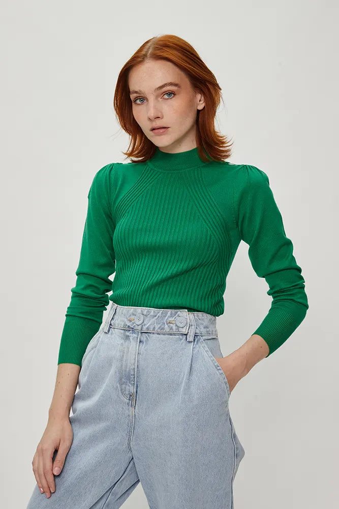 Sweater Mujer Básico Con Broches En Hombro Verde