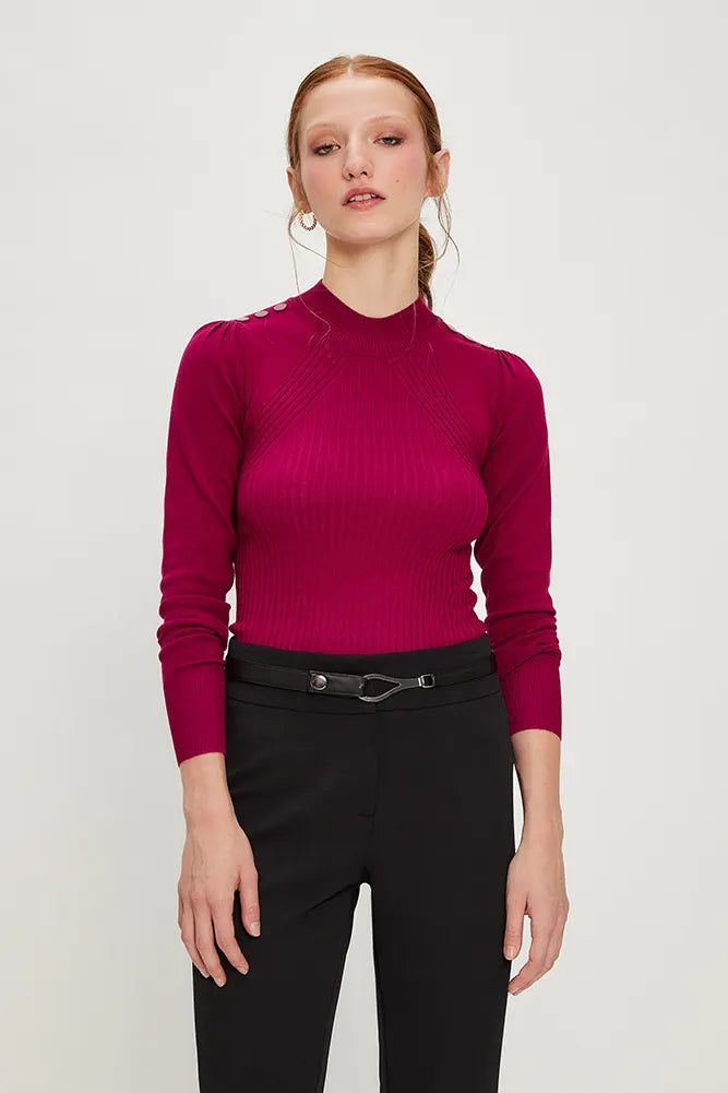 Sweater Mujer Básico Con Broches En Hombro Fucsia