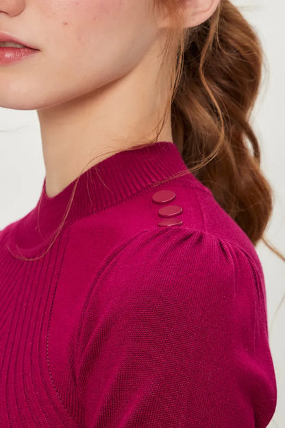 Sweater Mujer Básico Con Broches En Hombro Fucsia