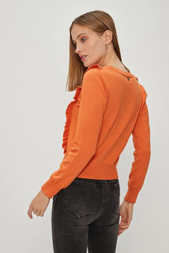 Sweater Mujer Con Vuelos Naranjo
