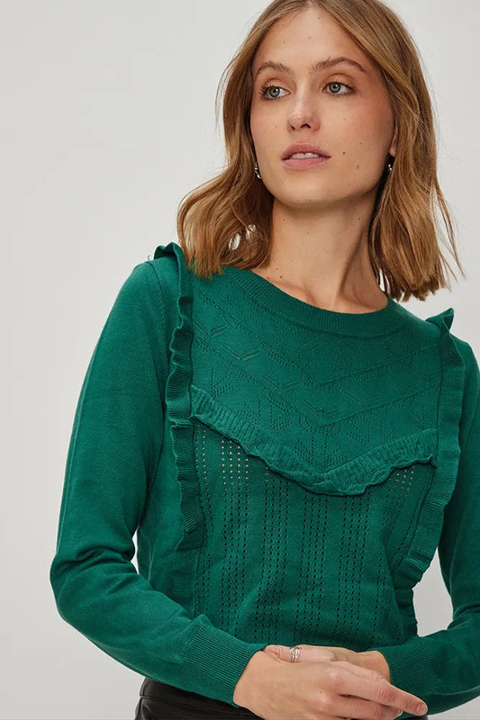 Sweater Mujer Con Vuelos Verde