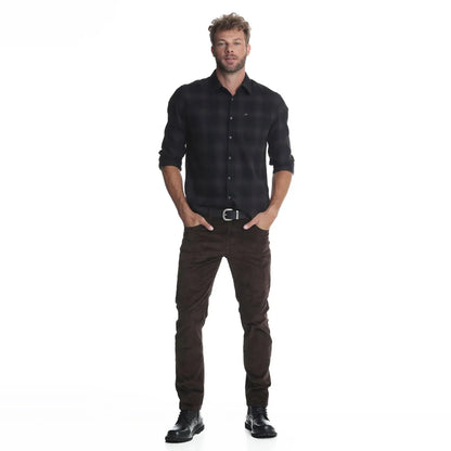 pantalon-hombre-cotelé-slim-tiro-medio-café