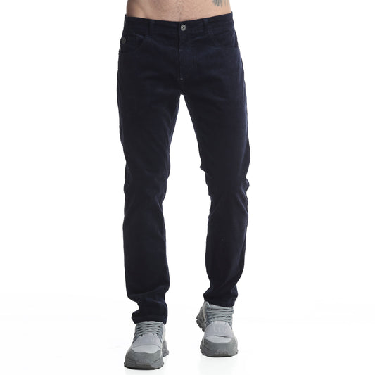 Pantalon Hombre Cotelé Slim Tiro Medio Azul