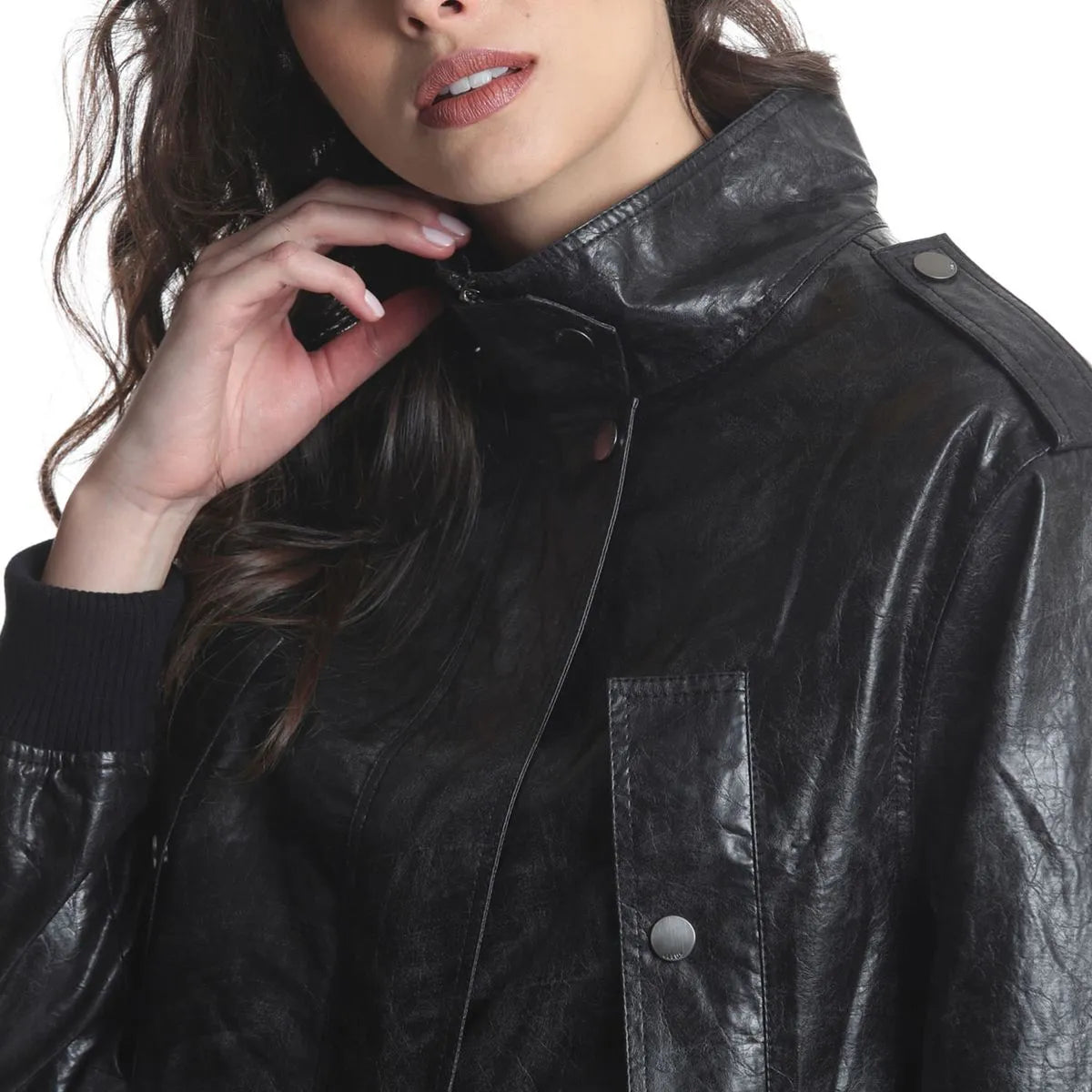 Chaqueta Mujer Bomber Pu Negro