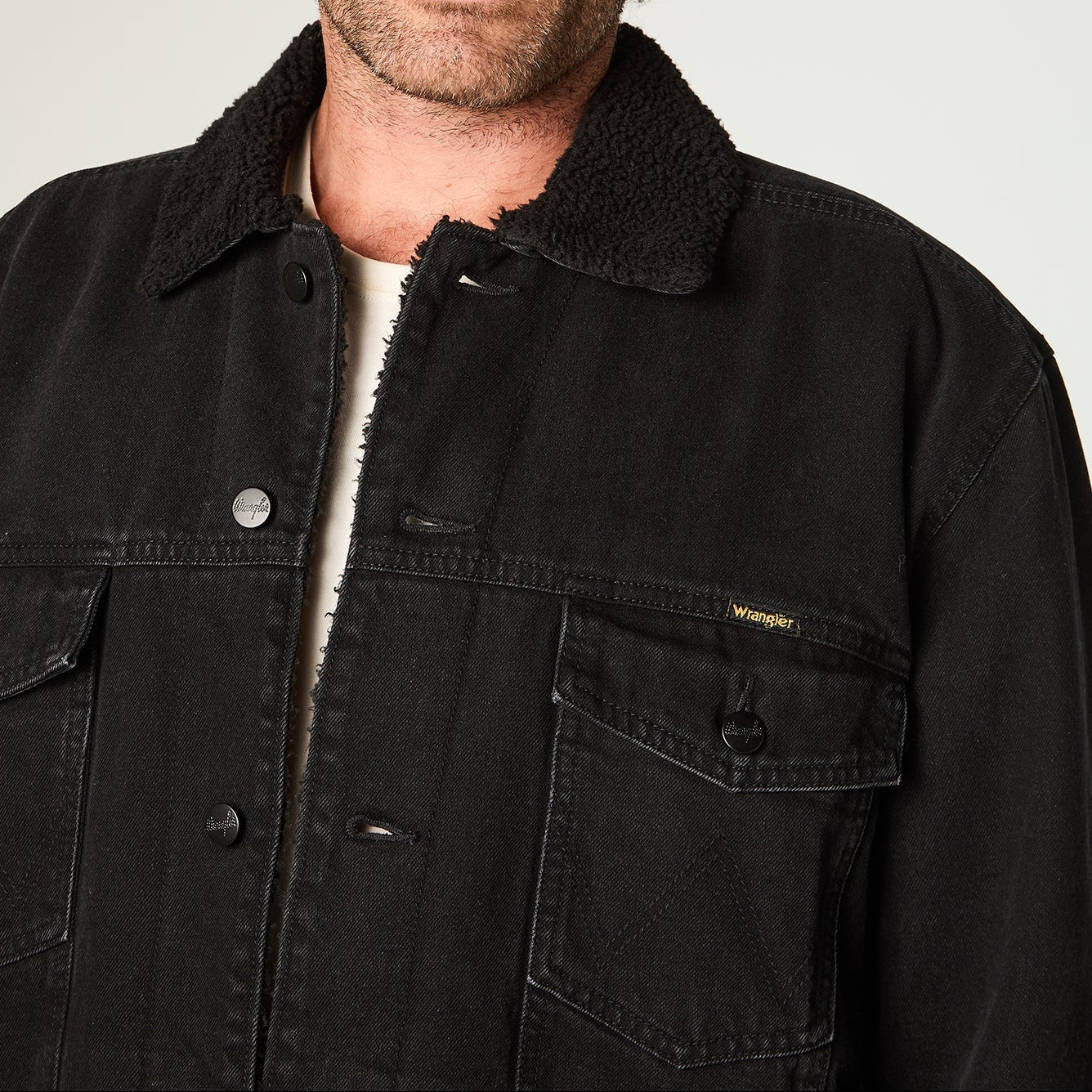 Casaca Hombre Sherpa Abotonada Negro