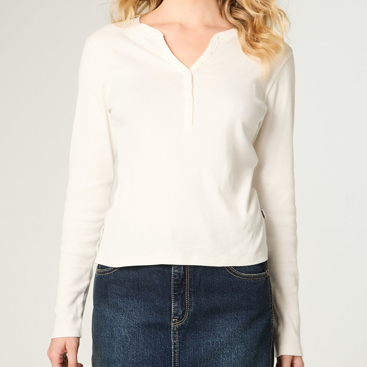 Polera Mujer Manga Larga Algodon Blanco