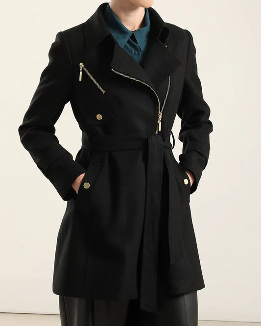 Abrigo Mujer Biker Muflon Negro