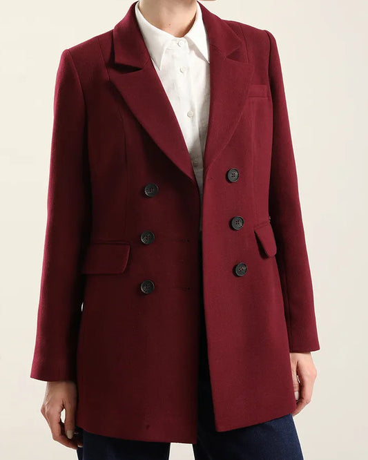 Blazer Mujer Entallado Doble Cruce Vino